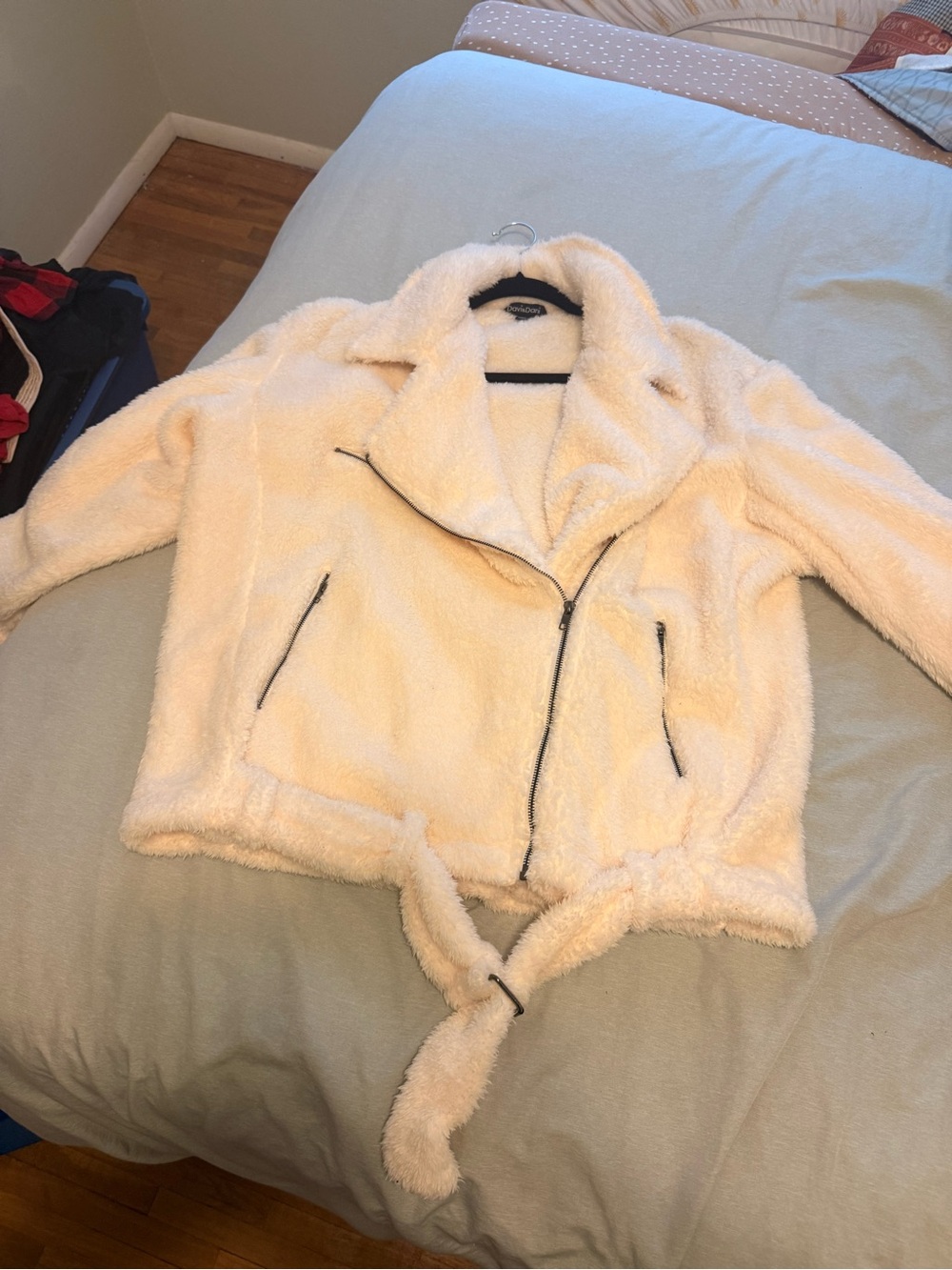 DAVI & DANI Cream Faux-Sherpa Moto Jacket
